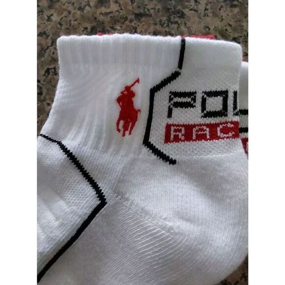 Polo Ralph Lauren Mens Classic Sport Racing Print Socks White Red Asst Sz 10-13 - Picture 6 of 10